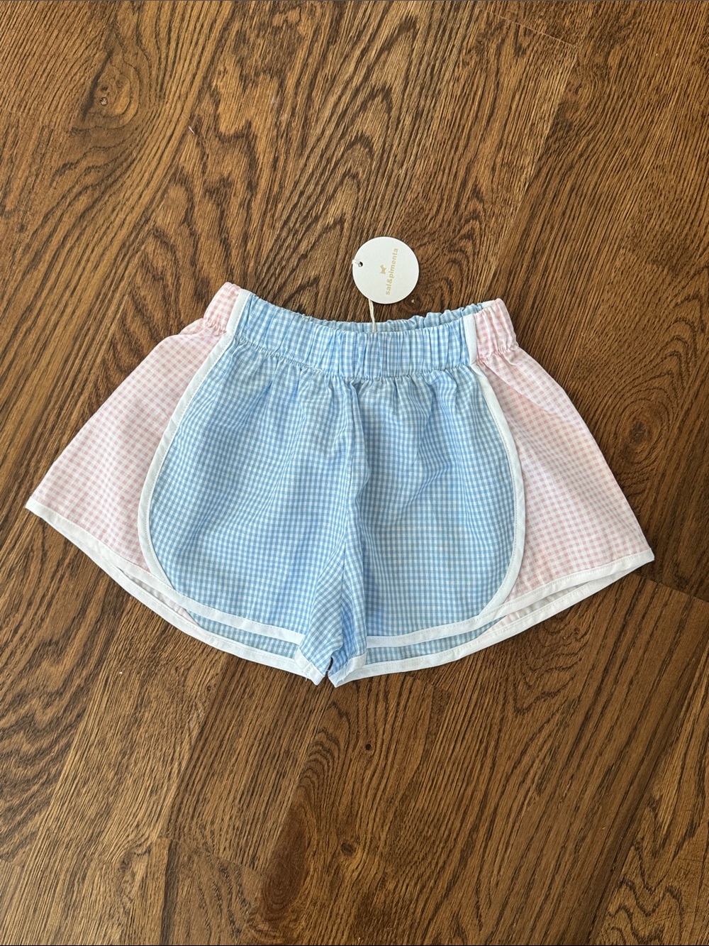 Sal & Pimenta Colorblock Pink & Light Blue Gingham Shorts New With Tags